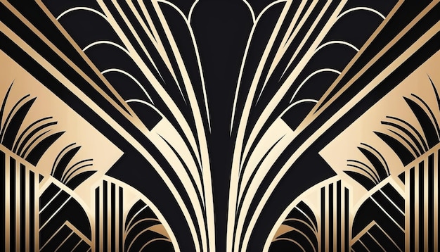 Art Deco Pattern Art Design de los años 20, negro y dorado. IA generativa.
