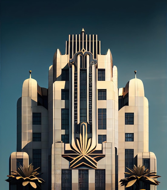 Art-Deco-Turm Luxus-Gebäude Verzierter Wolkenkratzer Jugendstil-Architektur Abstrakte generative KI-Illustration