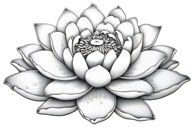 Foto art lotus detalhado em linha preta e branca