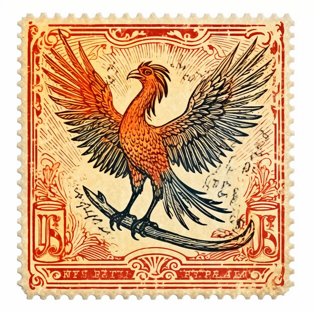 Art Nouveau-Briefmarke mit einem reich detaillierten und symbolischen Phoenix-Bild