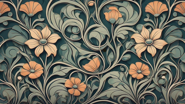 Art Nouveau-Designmuster mit Blumen, Blättern und Reben