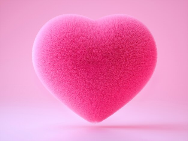 Foto arte 3d com travesseiro macio fofo em forma de coração no fundo rosa claro