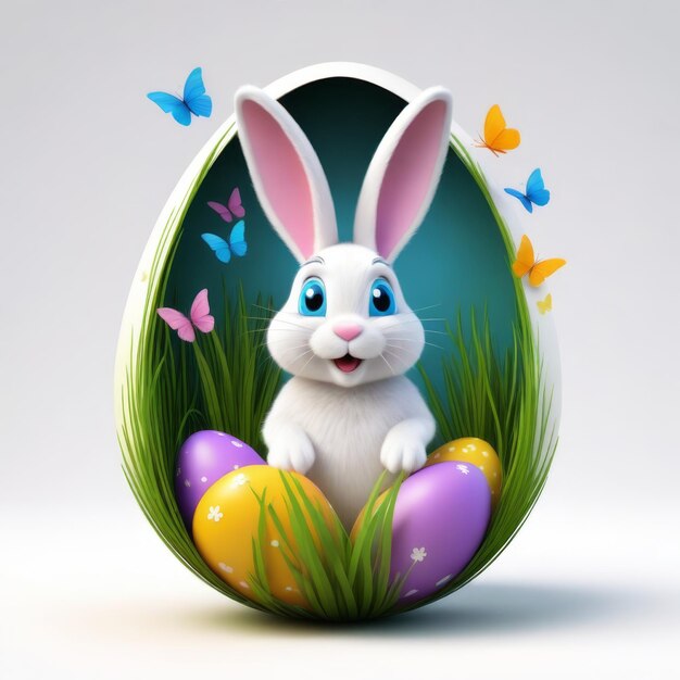 Arte en 3D de un conejo en un huevo de Pascua