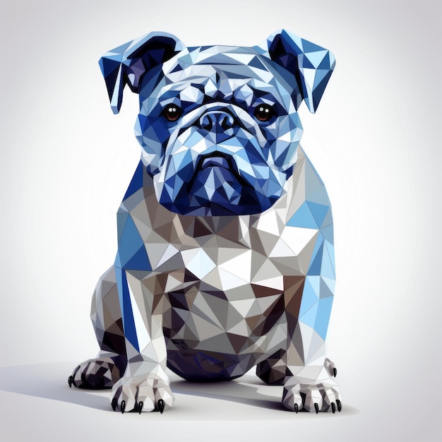 Arte 3D de Bulldog Geométrico em Prata e Azul