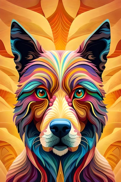 Arte 3d psicodélica colorida de cachorro