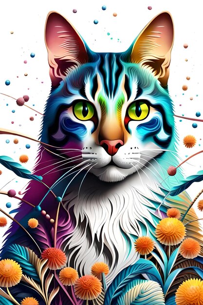 Arte 3d psicodélico de gato