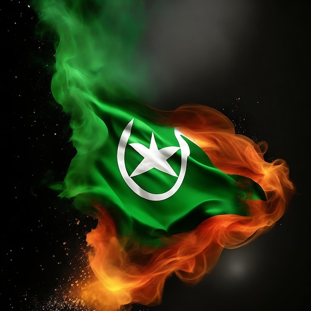 Arte abstracto ahumado y explosión en la bandera de Pakistán