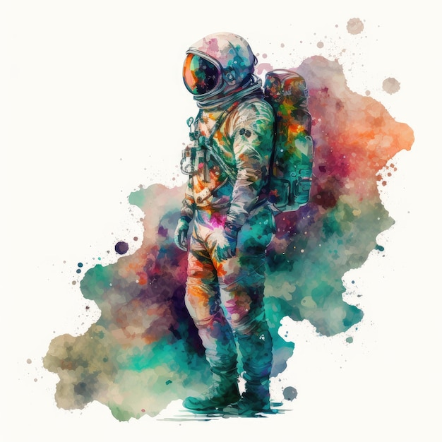 Arte abstracto de astronauta en traje espacial acuarela pintura fondo aislado