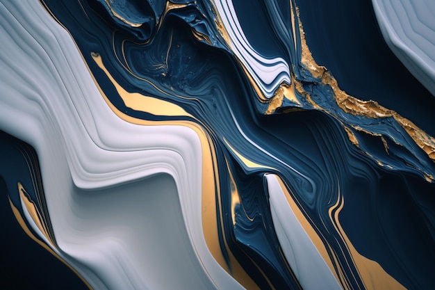 Un arte abstracto azul y dorado con un fondo azul.