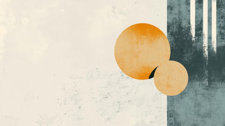 Arte abstracto con dos círculos naranjas y rayas grises