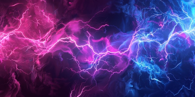 Un arte abstracto enérgico con vibrantes relámpagos azules y rosados que irradian energía eléctrica