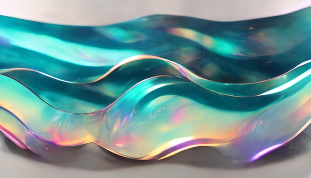 Arte abstracto forma líquida futurista holográfico nacarado neón brillante fondo 3d renderizado