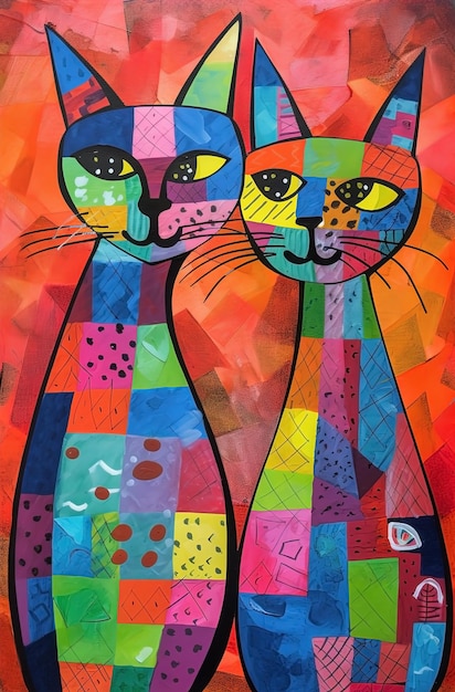 Arte abstracto gatos fondo colorido Pintura contemporánea Ai generado