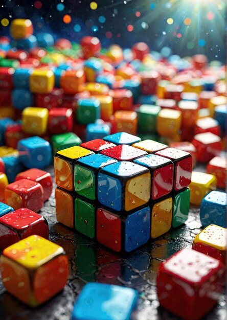 Arte abstracto geométrico generado por AIG Fondo del cubo de Rubik Foto HD