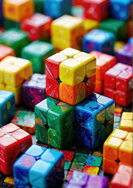 Arte abstracto geométrico generado por AIG Fondo del cubo de Rubik Foto HD