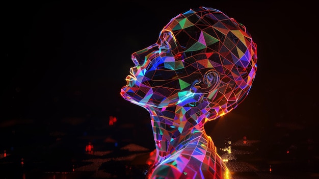 Foto arte abstracto hermoso holograma 3d brillante de una cabeza en perfil