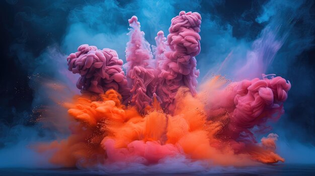 Arte abstracto con una mezcla explosiva de colores vibrantes en el espacio dispersando partículas brillantes a través de un fondo oscuro