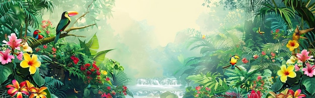 Arte abstracto moderno acuarela ilustración floral elementos dorados pintura acuarela papel tapiz infantil plantas dibujadas a mano hojas de flores tropicales ilustración generada por IA