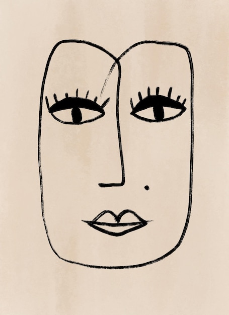 Arte abstracto moderno Rostro humano Ilustración de arte de línea minimalista Cara de mujer de dibujos animados lindo con corazón