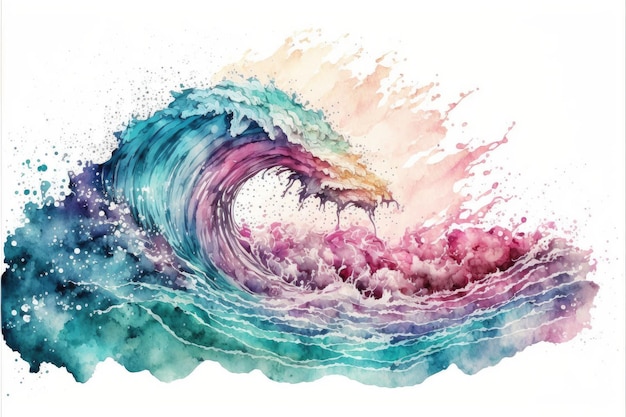 Arte abstracto en olas de acuarela pastel océano aislado sobre fondo blanco