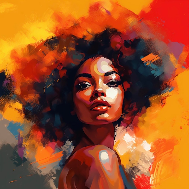 Arte abstracto Retrato colorido del arte de la pintura de la mujer afro joven de moda