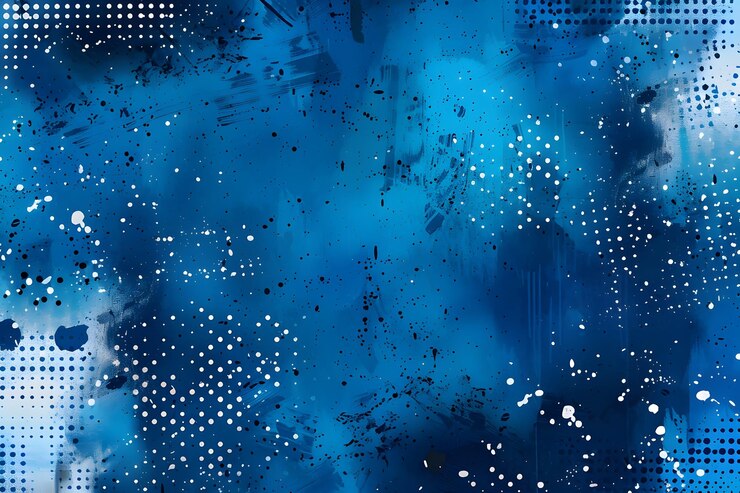 Arte abstracto de salpicaduras azules con puntos y textura