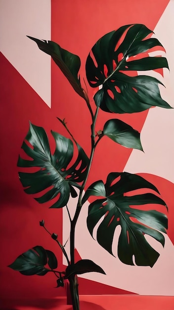 Arte abstracto sombras botánicas superpuestas sobre fondo rojo para el lujo de las vacaciones y el flatlay vintage desi
