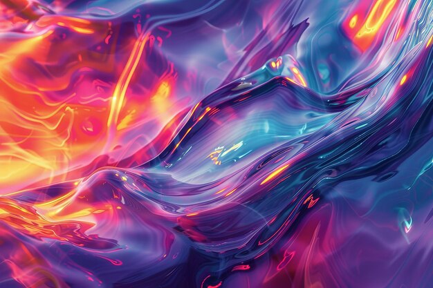Arte abstracto vibrante con formas fluidas y gradientes coloridos con una hermosa mezcla de tonos púrpura naranja y azul