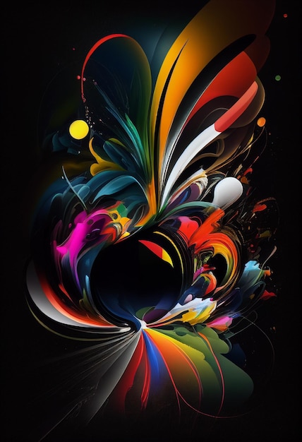 Arte abstrata brilhantemente colorida com um fundo preto ai generativo