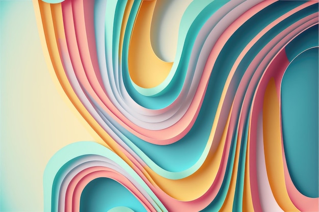 Arte abstrata da linha curva em padrão de cor pastel