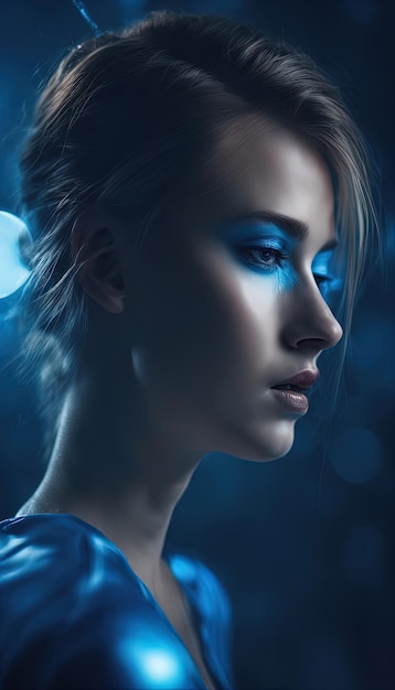 Arte abstrata de menina sangrando tema azul azul visualmente impressionante bela e evocativa vista lateral emocional