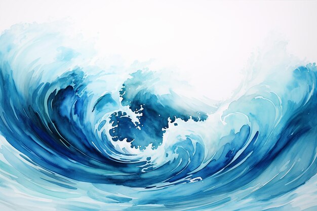 Arte abstrata de parede em aquarela de ondas do mar
