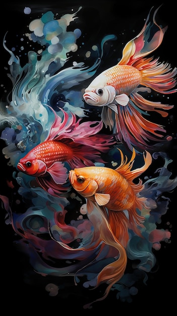 Arte abstrata de peixe lutador chinês Aquarela abstrata cria um papel de parede único e dinâmico gerado com IA