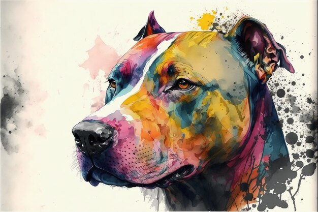 Arte abstrata de pintura em aquarela vibrante de cão pitbull vívido