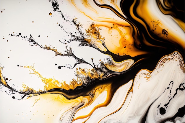 Arte abstrata de tinta de mármore de pintura original requintada para cor de fundo abstrato branco ouro preto A pintura foi pintada em textura de papel de alta qualidade para criar um fundo suave Generative AI