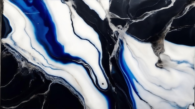 Arte abstrata encontra a beleza natural Acentos pintados de preto e azul em lajes de mármore branco