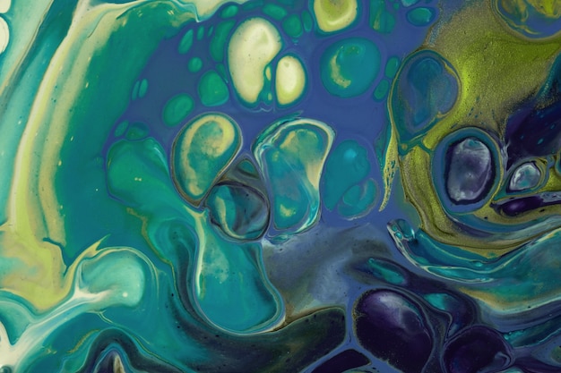 Arte abstrata fluida de fundo azul marinho e cores verdes