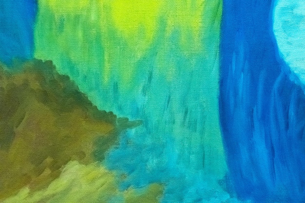 Arte abstrata fundo azul cerúleo e cores verdes Pintura em aquarela sobre tela com gradiente suave de turquesa