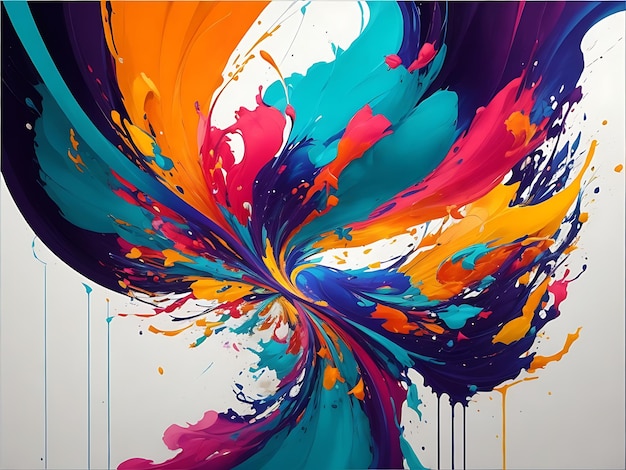 Arte abstrata geométrica com respingos de tinta colorida em fundo gradiente