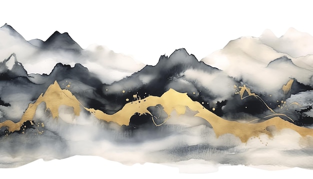 Arte abstrata pintura de paisagem de tinta estilo chinês pintura de tinta ouro azul cinza paisagem chinesa
