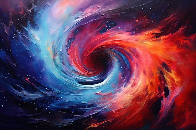 Arte abstrata representando uma galáxia rodopiante criada com tintas a óleo vibrantes