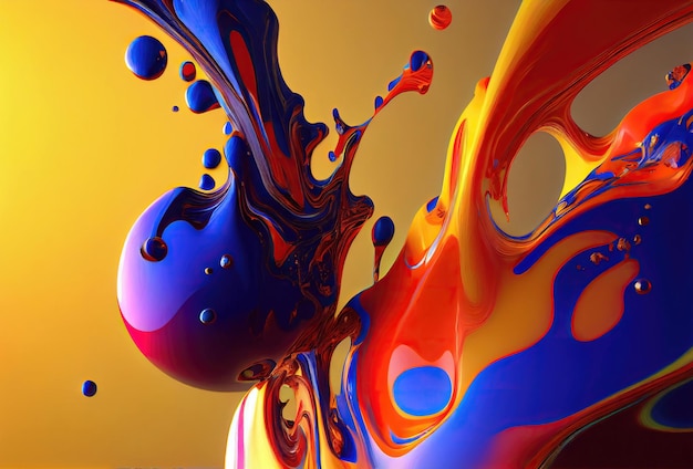 Arte abstrata surreal de fluxos de tinta brilhante e salpicos com gradientes de cores feitos com IA generativa