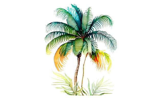 Arte de acuarela de follaje tropical hojas de palma AI generativo