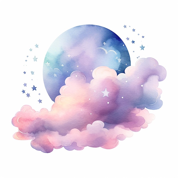 arte de acuarela nubes y clipart de la luna