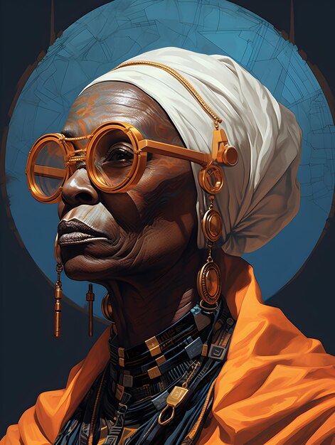 Arte afrofuturista de una anciana africana