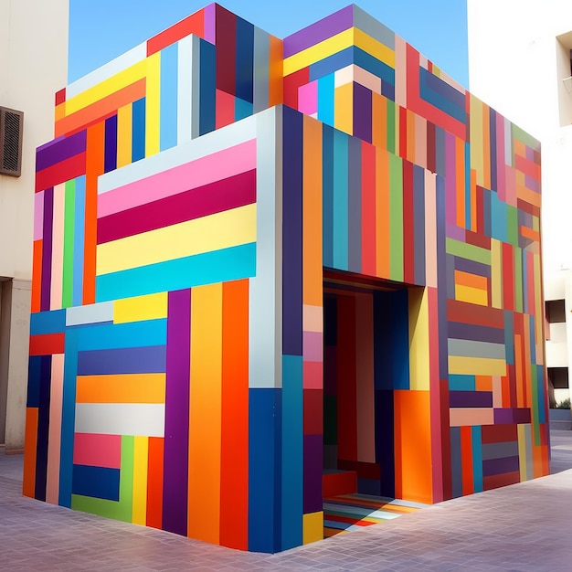 Arte al aire libre vibrante Un edificio colorido con bloques de colores audaces