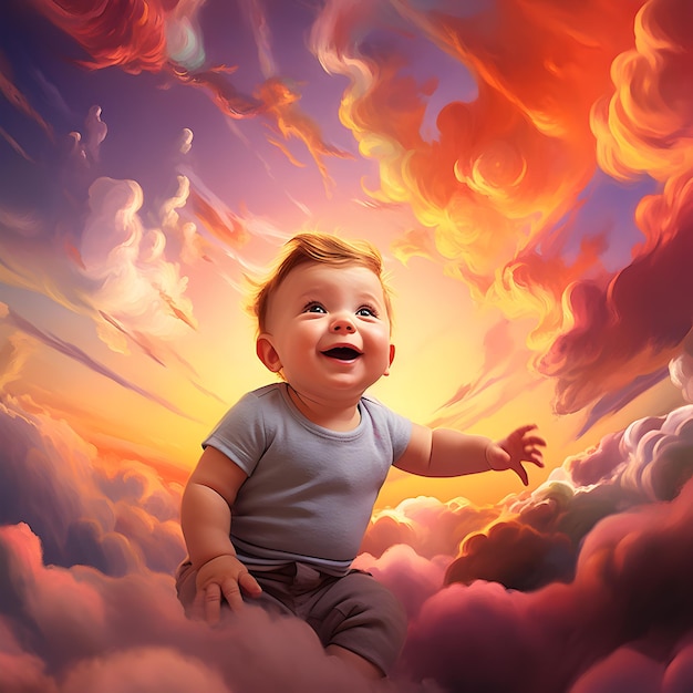 Arte alucinante do bebé nas nuvens coloridas