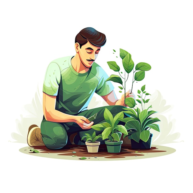 Arte ambiental verde Ilustração vetorial cuidando das plantas eco