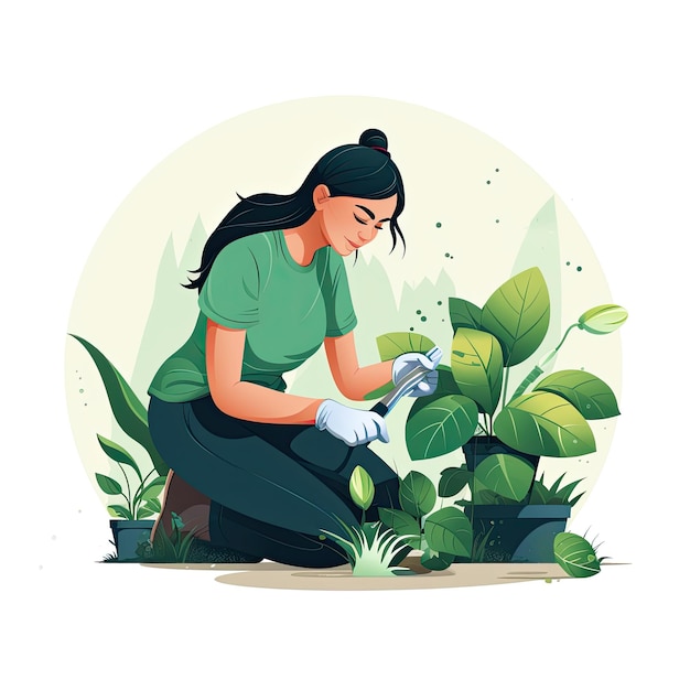 Arte ambiental verde Ilustração vetorial cuidando das plantas eco