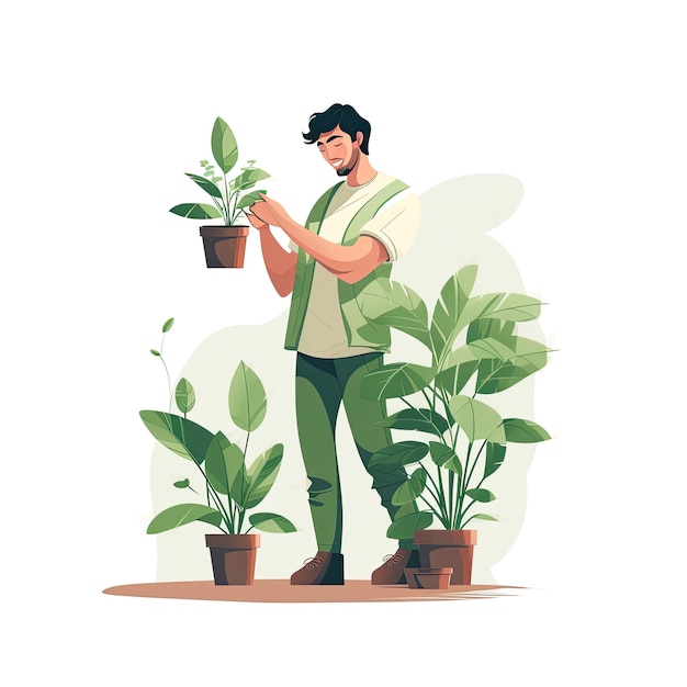 Arte ambiental verde Ilustração vetorial cuidando das plantas eco